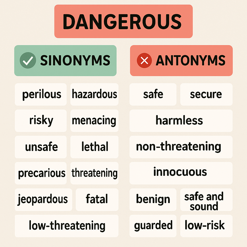 Dangerous - Sinónimos y antónimos en inglés - Ejercicio.