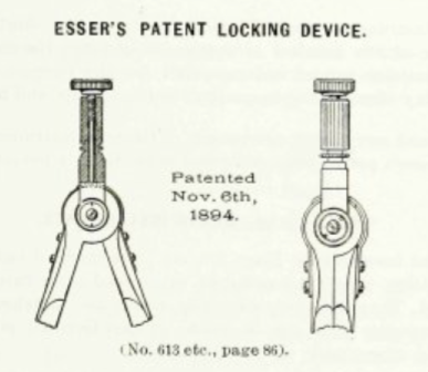 Esser's patent locking device (K&E 1909, p.45) pat. 528668 by Adolf Haff. The patent document indicates that Haff assigned the patent rights to K&E.