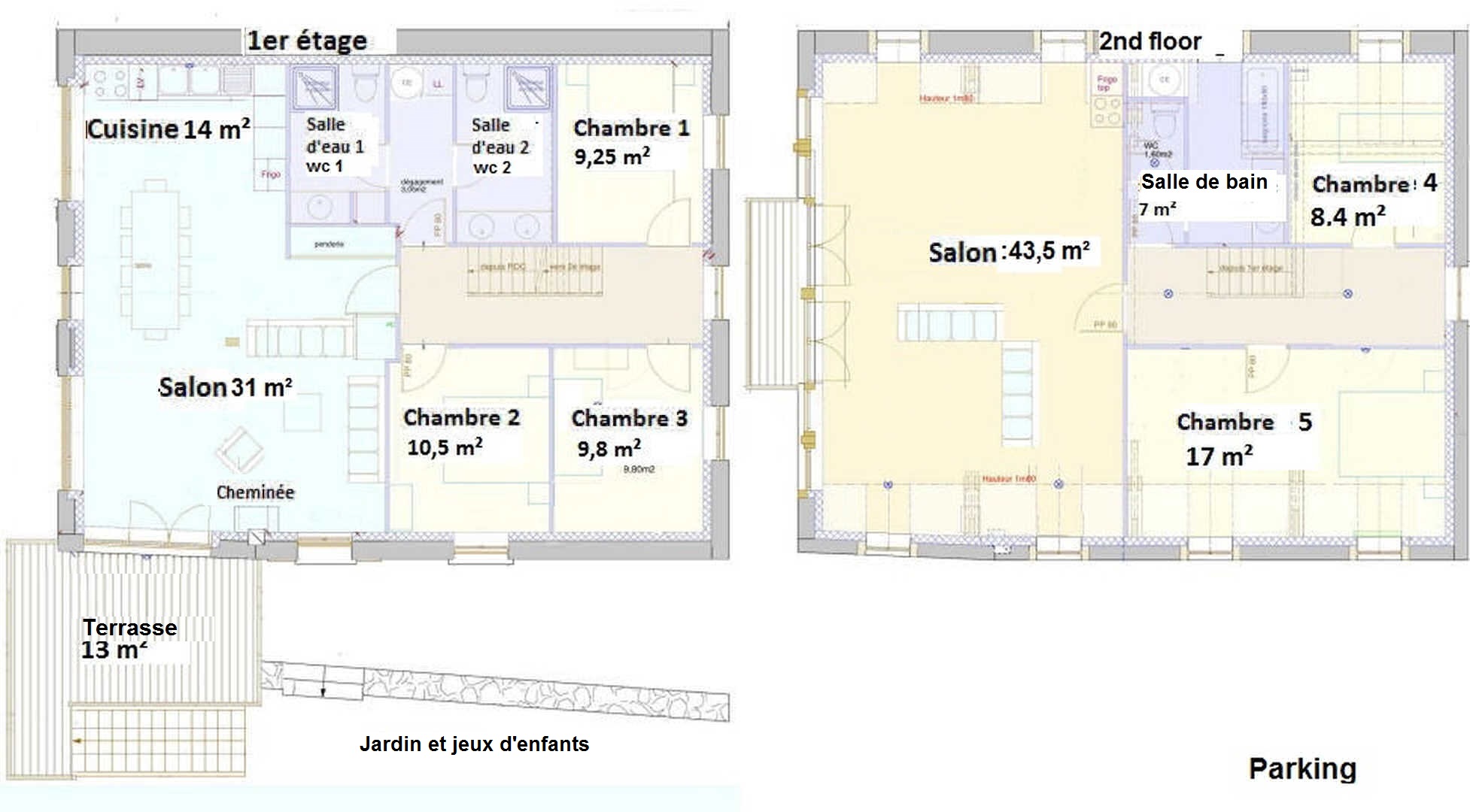 plan des deux étages