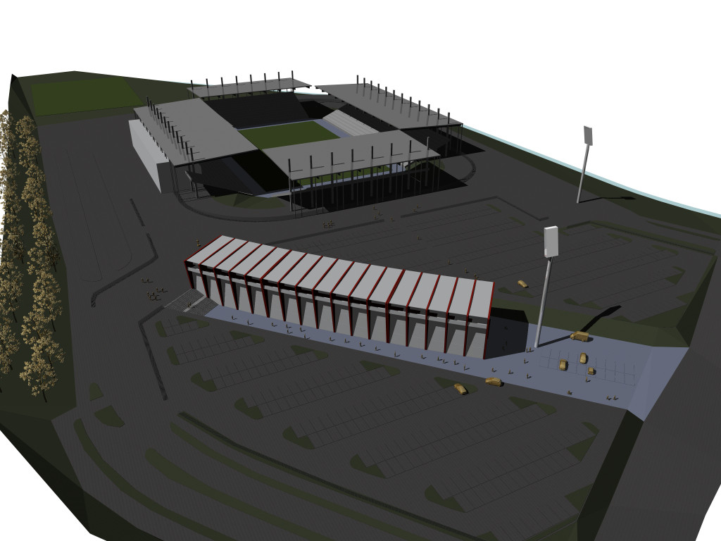 Vogelperspektive übers neue (alte) Stadion-Gelände aus Südost
