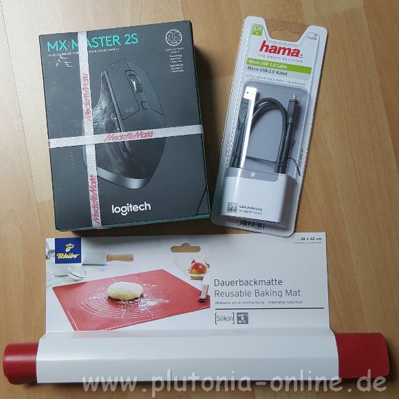 Einkäufe am ersten Urlaubstag, Maus, Handyladekabel und Silikonbackmatte