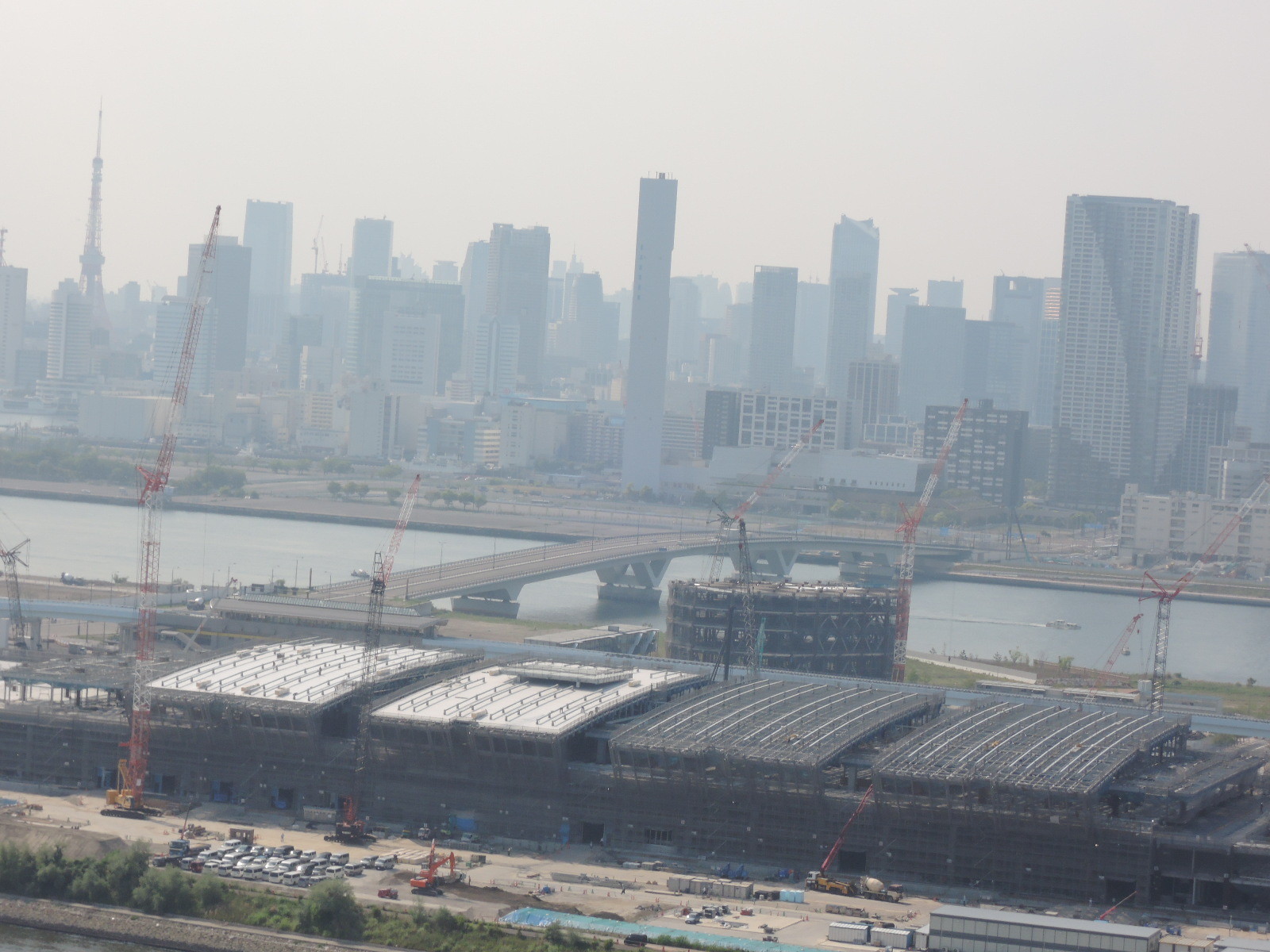 左側に東京タワー。手前は建設中の卸売市場