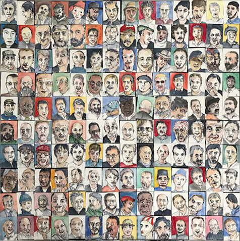 Vielfalt 2, 90x90cm, Fineliner und Aquarell auf Papier