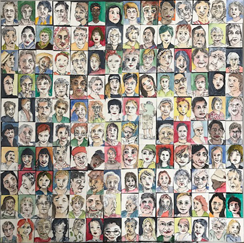 Vielfalt 1, 90x90cm, Fineliner und Aquarell auf Papier