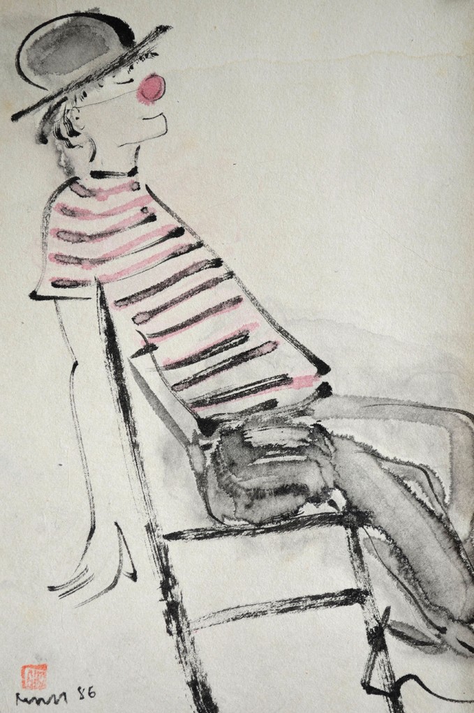 Clown auf Stuhl/1986/23,0x34,0cm/ID:X14-1494