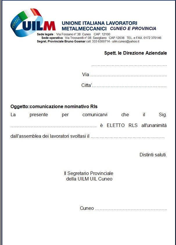 ELEZIONE RLS IN AZIENDA - Uilm Provincia di Cuneo