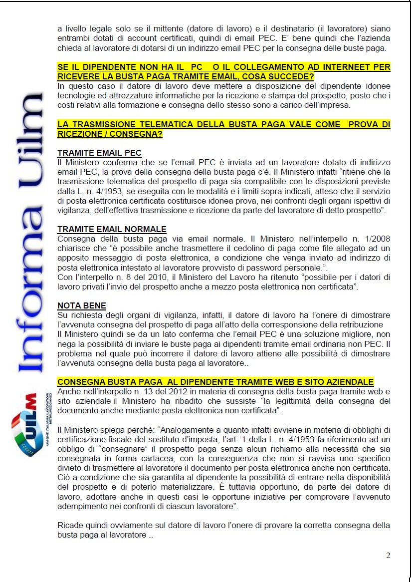 CONSEGNA BUSTA PAGA VIA EMAIL O TRAMITE SITO WEB AZIENDALE ...