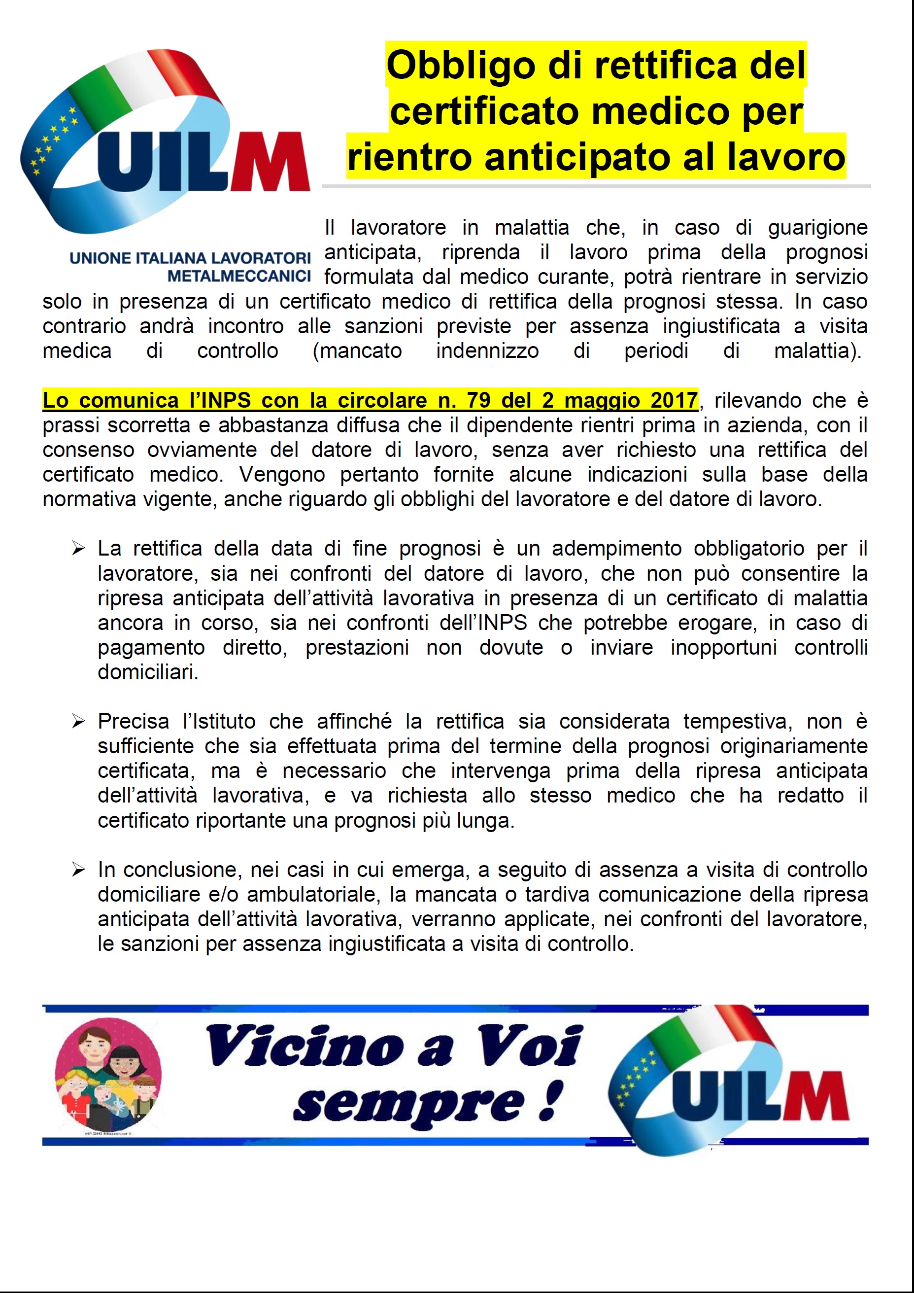 RIENTRO ANTICIPATO DALLA MALATTIA - Uilm Provincia di Cuneo