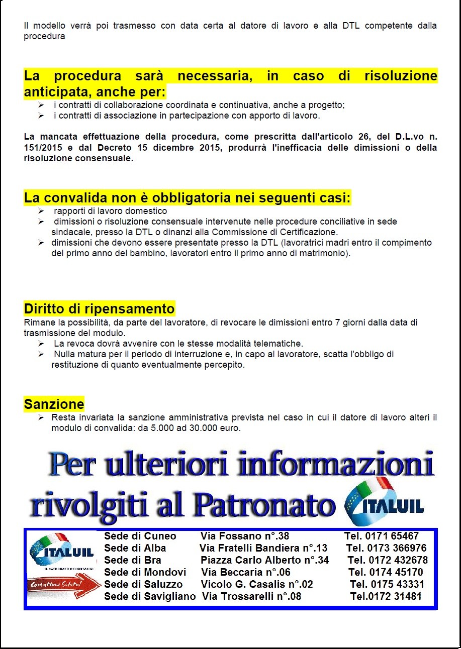 DIMISSIONI E PREAVVISO - Uilm Provincia di Cuneo