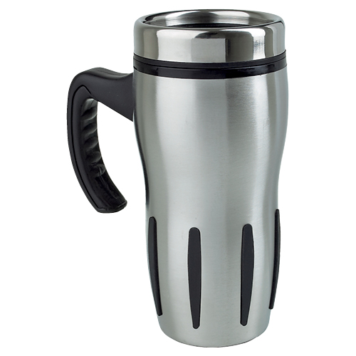 Código TMPS 19 TERMO TURBO COFFEE (Doble pared. Con barras antiderrapantes y válvula de seguridad.)  Material: Acero Inoxidable / Plástico.  Tamaño: 8.5 x 18.2 cm.