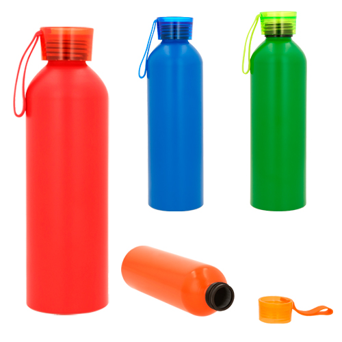 CÓDIGO T 159 TROPICANA Cilindro de acero inoxidable, con tapa de plástico traslúcida enroscable y correa de silicón. Material: Acero Inoxidable Capacidad: 800 ml. Medidas 23.7 x 7.2 cm