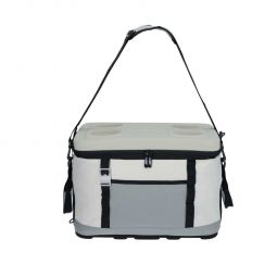 Código SIN 499 HIELERA COLAPSABLE KALET Hielera plegable con interior plastificado impermeable. Tapa y base rígida de EVA. Correa ajustable removible. Bolsillo frontal.  Incluye destapador metálico. Material Poliéster.  Medidas 42 x 28 x 29 cm  
