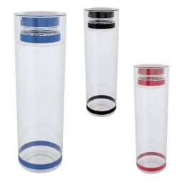 CÓDIGO ANF 049 Sistema de rosca twist-off que permite abrir y cerrar la tapa en un giro. Cuenta con dos bandas elásticas de silicón. MATERIAL PET/SILICÓN. MEDIDA 7.4 x 24.5 cm. CAPACIDAD 850 ML.