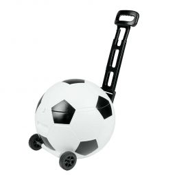 Código SOC 071 HIELERA BALON Hielera con 2 ruedas y mecanismo trolley. Tapa con función de charola con 3 portavasos moldeados.  Material Polietileno / Poliuretano Medida 37 x 36 cm