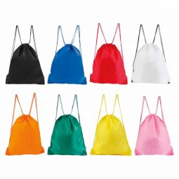 CÓDIGO SIN 021 Bolsa-mochila con tirantes de cordón y cerrado de jareta. Material poliester. Medidas 38 x 46.5 cm
