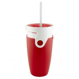 Código  TMOS 22 VASO ARGENS Doble pared plástico. Cuenta con sistema giratorio para abrir y cerrar la cubierta de silicón. Incluye popote. Material: Plástico/ Silicón. Medidas: 8.5 x 16.2 cm