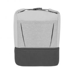 Código SIN 495 LONCHERA FLEUR Interior plastificado. Doble compartimento con cierre. Bolsillo frontal. Agarradera con broche de plástico.  Material Poliéster Medida 23.5 x 16.5 x 27 cm 