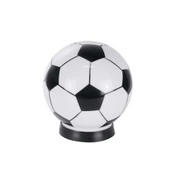 Código INF 070-01  ALCANCÍA EN FORMA DE BALÓN. Alcancía con base en forma de balón de fútbol. Material Plástico. Medida 7.2 x 8.2 cm