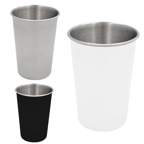 Código T127 CUP Vaso de acero inoxidable. Material: Acero Inoxidable Capacidad: 480 ml.  Medidas del producto Alto: 12.5 cm. Ancho: 9.0 cm. 