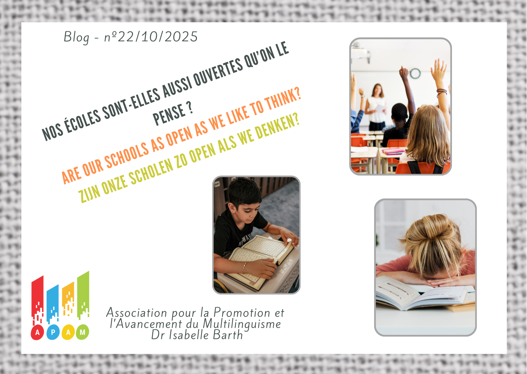 Nos écoles sont-elles aussi ouvertes qu’on le pense ? ||| Are our schools as open as we like to think? ||| Zijn onze scholen zo open als we denken?