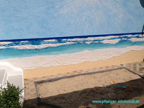 Garten Sandkasten wird Strand mit Meer Hauswand