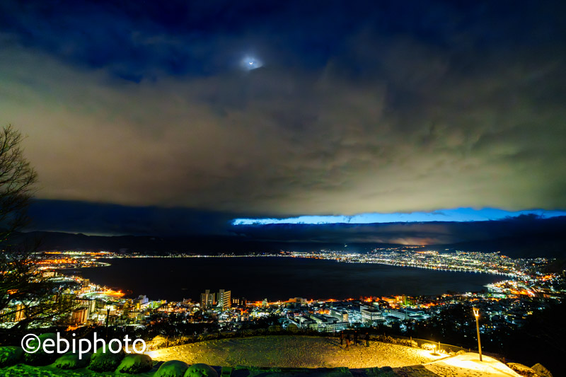 雪の別所温泉から上諏訪温泉と諏訪の夜景