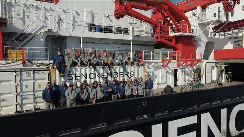 And one last shot: The whole scientist crew in the middle of the Atlantic on R/V Sonne. Image courtesy Severin Korhage.