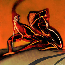 "COLORS : Le danseur, étude de mouvement", dessin au fusain et colorisation numérique, Anne Grandin