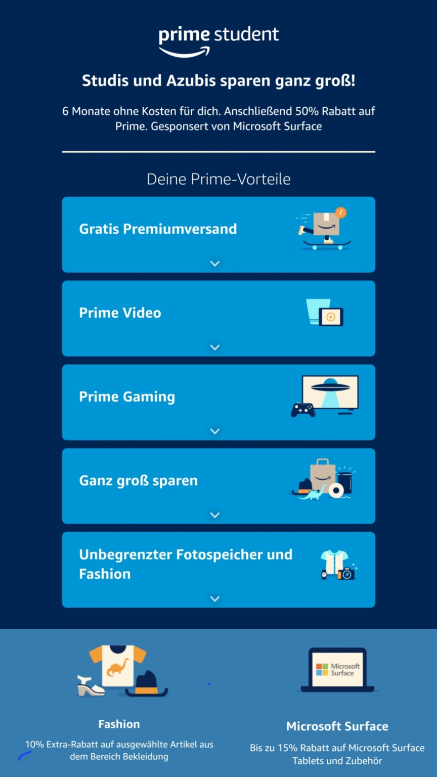Prime zum halben Preis für Studenten und Azubis