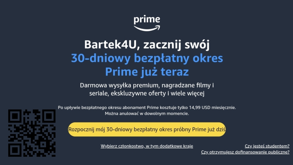 Amazon Prime POLSKA (30 dni za darmo, później 49 zł rocznie.