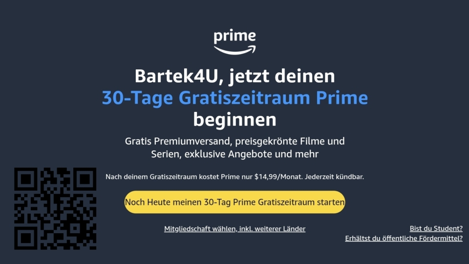 AMAZON PRIME DEUTSCHLAND & GLOBAL 30 Tage kostenlos