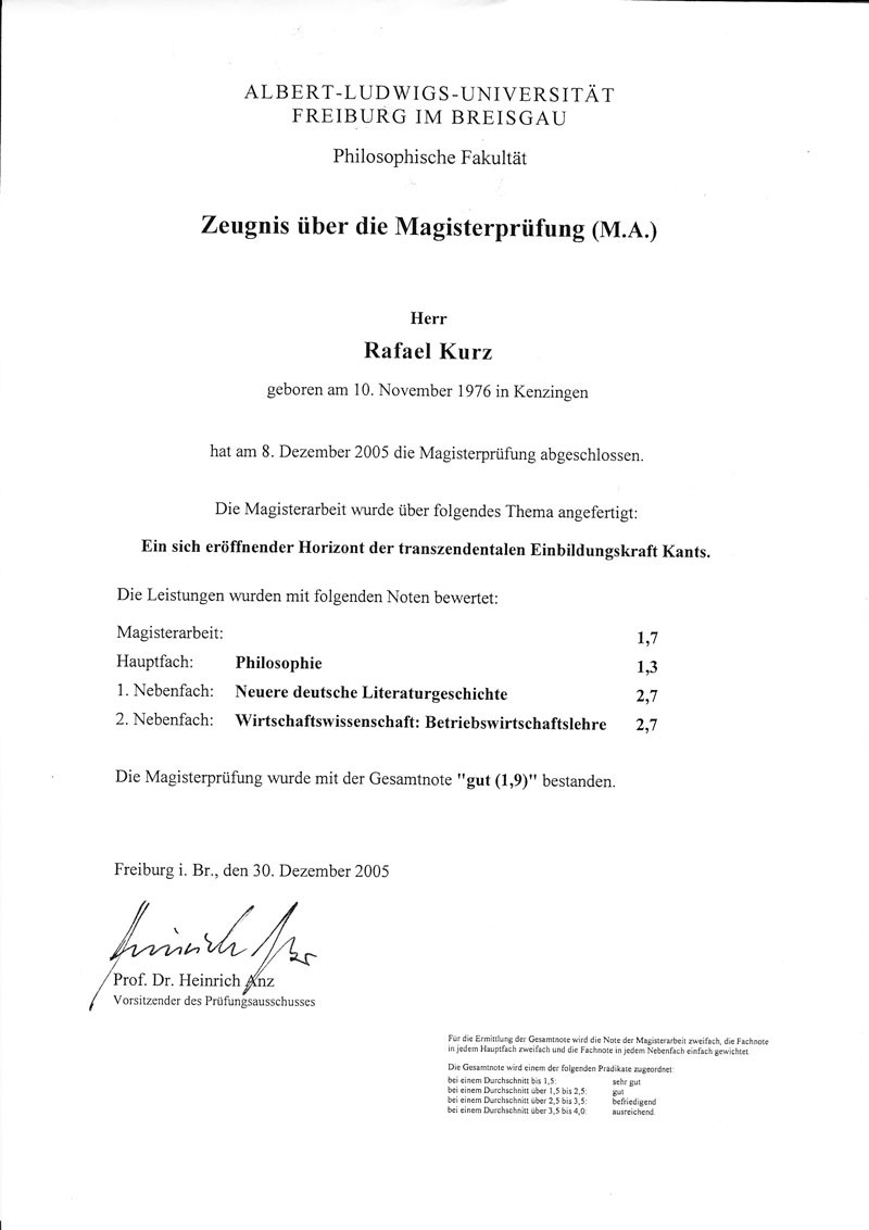 Abschluss der Albert-Ludwigs-Universität in Freiburg