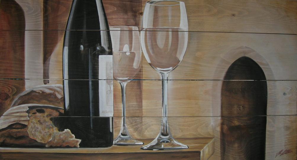 "Klosterwein" Acryl auf Holz 55 x 100 cm.