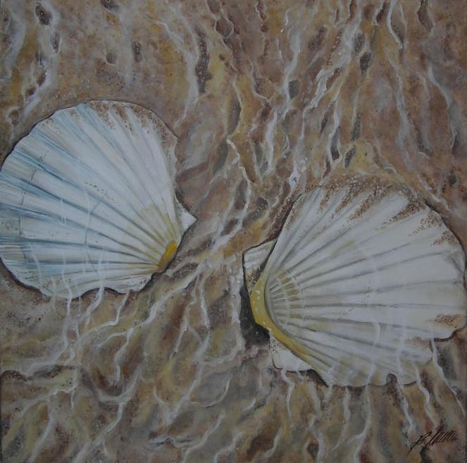 "2 Muscheln" Acryl auf Leinwand 60 x 60cm. 