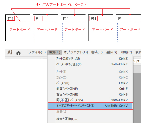 Illustorator　すべてのアートボードにペースト