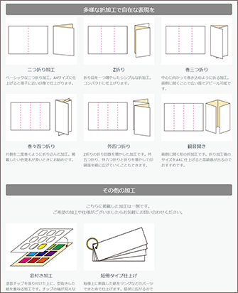 色見本帳の代表的な加工例をご紹介