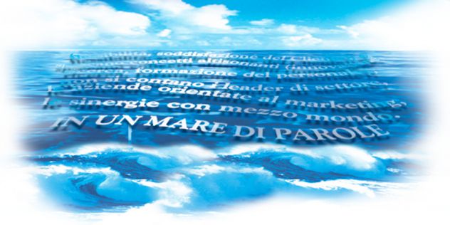 disegno del mare con su scritto per molte volte e di dimensioni diverse: in un mare di parole