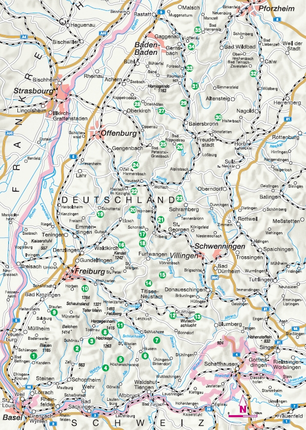 Übersichtskarte zu den Vergessenen Pfade im Schwarzwald