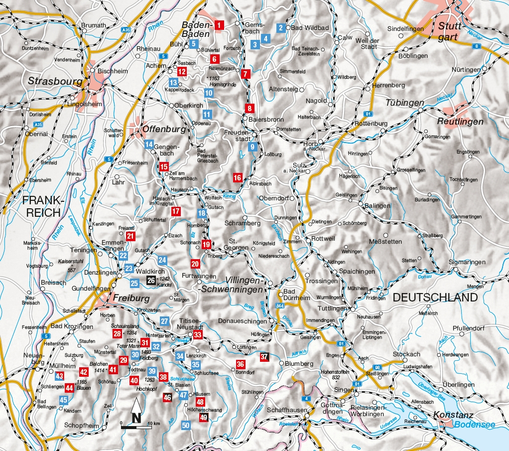 Übersichtskarte zu den Leichten Wanderungen Schwarzwald