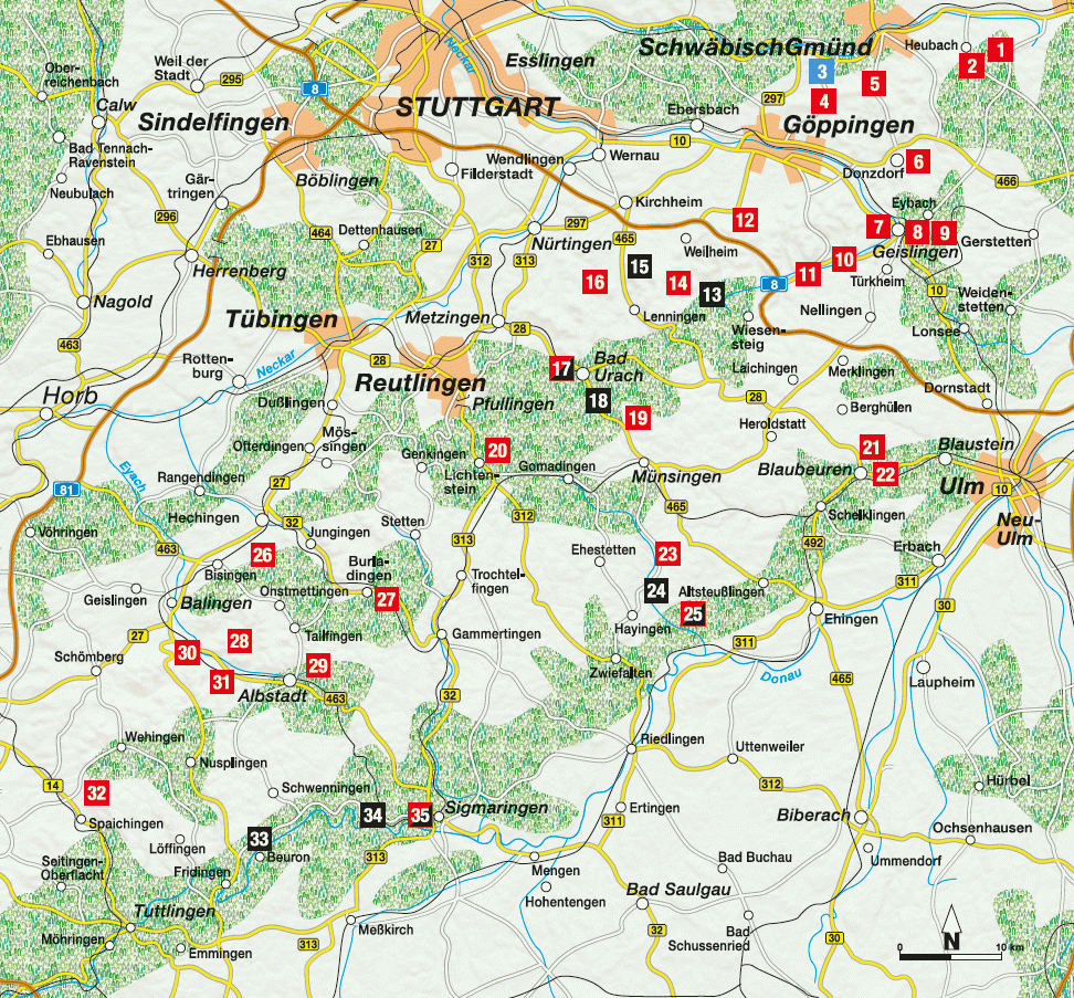 Mystische Pfade Schwäbische Alb - Übersichtskarte