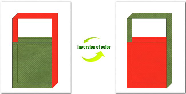 草色とオレンジ色の不織布ショルダーバッグのデザイン：抹茶オレンジ風の配色で和風柄にお奨めです。