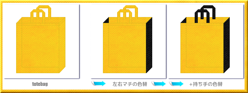 不織布トートバッグ：メイン不織布カラー黄色+28色のコーデ