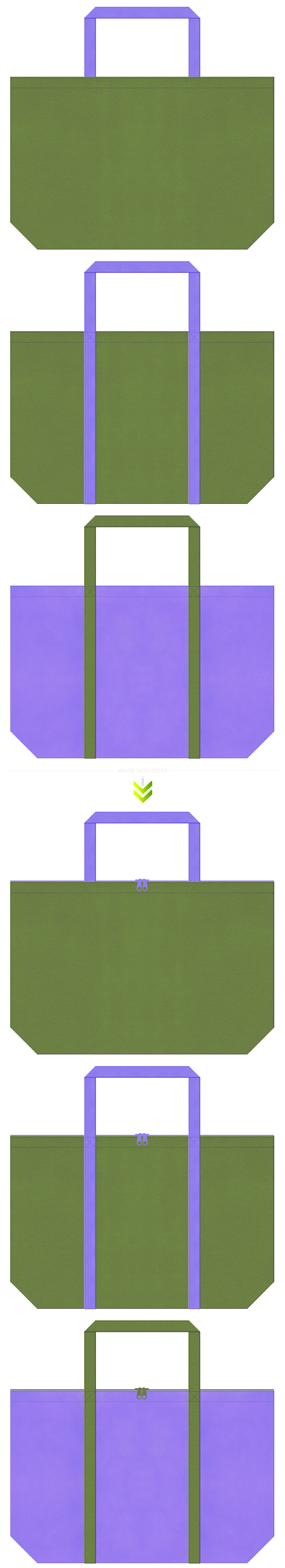 花菖蒲・生け花・藤・紫陽花・菖蒲湯・邦楽演奏会・和風庭園・和風催事・和風エコバッグにお奨めの不織布バッグデザイン：草色と薄紫色のコーデ