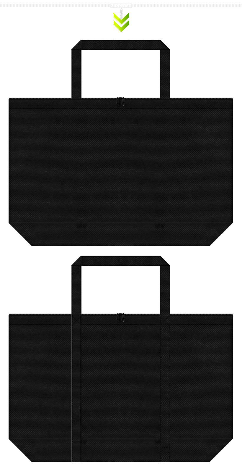 ファスナー付の台形型不織布バッグ黒色2種類