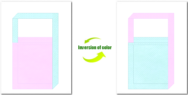 明ピンク色と水色の不織布ショルダーバッグのデザイン