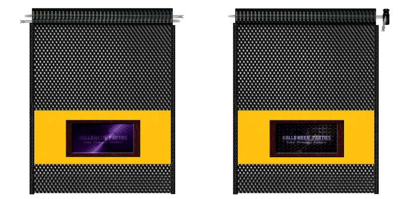 黄色のメッシュ巾着袋：ハロウィングッズのノベルティに推しです。