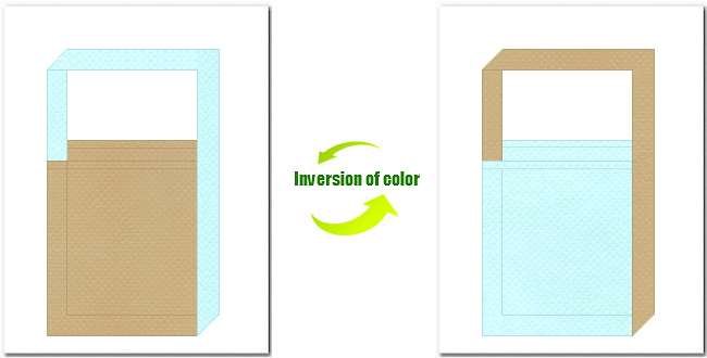 カーキ色と水色の不織布ショルダーバッグのデザイン