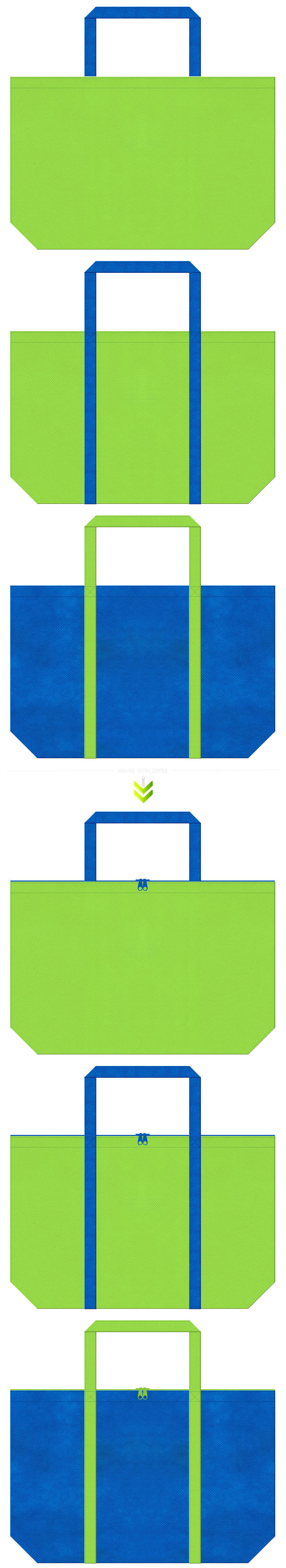 不織布バッグのデザイン：不織布カラーNo.３８ローングリーンとNo.２２スカイブルーの組み合わせ
