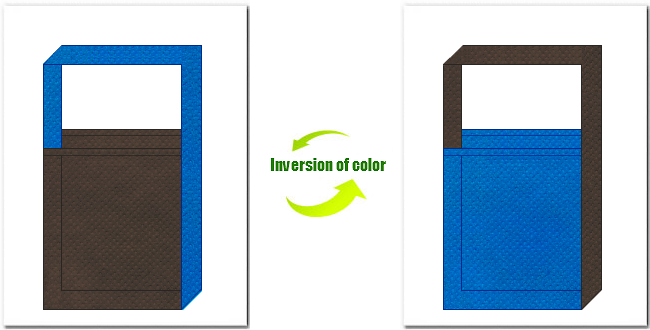 こげ茶色とスカイブルー色の不織布ショルダーバッグのデザイン