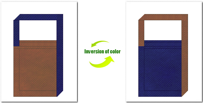 茶色と明紺色の不織布ショルダーバッグのデザイン